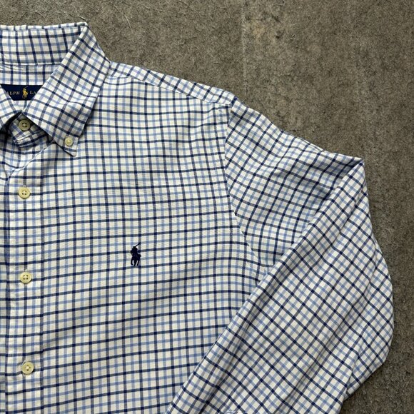 Ralph Lauren Oxford Shirt Men L Blue White Check OCBD Classic Fit - Picture 3 of 13